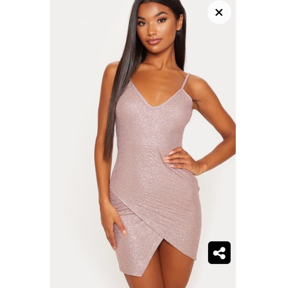 PrettyLittleThing Dresses & Skirts - mauve metallic waffle strappy wrap bodycon dress